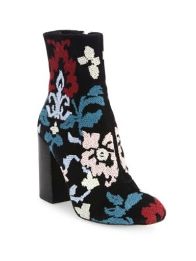 Shop Rebecca Minkoff Bojana Embroidered Suede Block Heel Booties In Black-multi