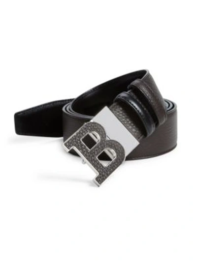 Bally Textured Logo Buckle Calf Leather Belt In Coffee