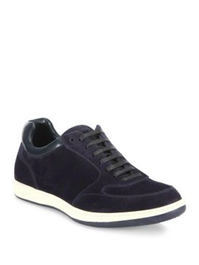 Giorgio Armani Suede & Leather Lace-up Sneakers In Dark Blue