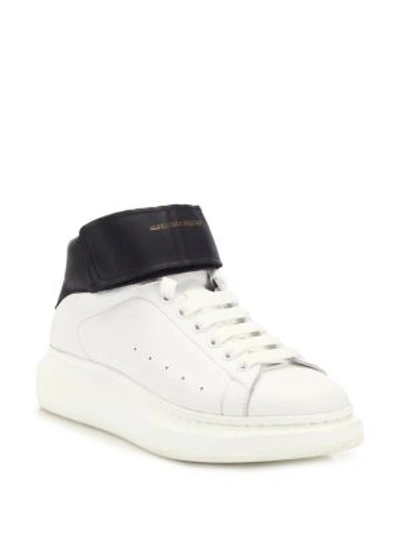Shop Alexander Mcqueen Lift Ankle Strap Leather Sneakers In White-black