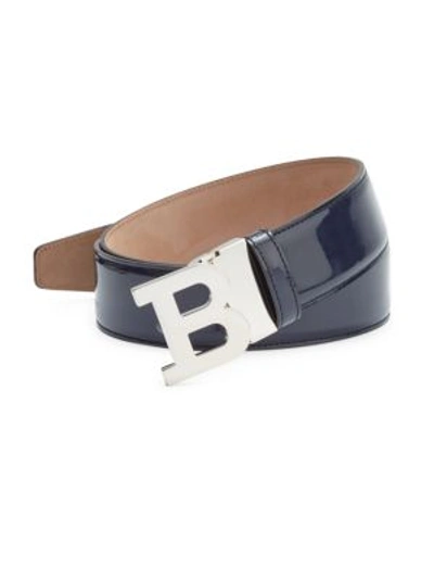 Shop Bally Patent Leather B Buckle Belt In Ink Blue