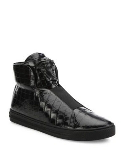 Shop Versace Palazzo Idol Medusa Leather Sneakers In Black