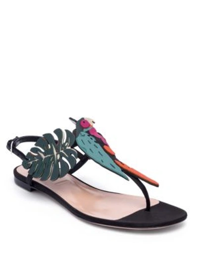 Shop Valentino Tropical Dream Leather & Suede Thong Sandals In Multicolor