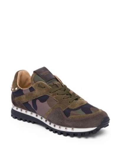 Shop Valentino Women's Camo Studded Suede Sneakers In Army Green