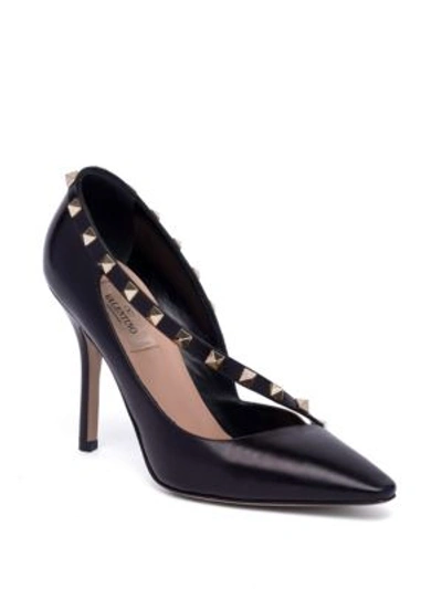 Shop Valentino Rockstud D'orsay Leather Point Toe Pumps In Black