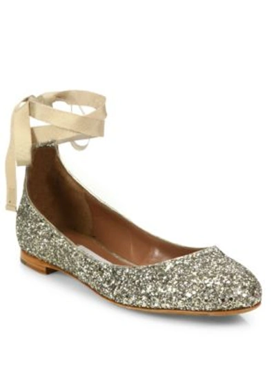 Shop Tabitha Simmons Daria Glitter Ankle-wrap Ballet Flats In Champagne Glitter