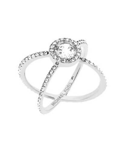 Shop Michael Kors Modern Brilliance Crystal Double-band Ring/silvertone