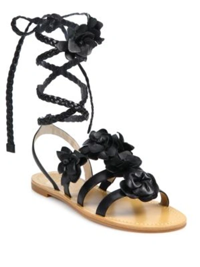Shop Tory Burch Blossom Gladiator Leather Sandals In Black