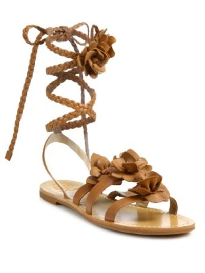 Shop Tory Burch Blossom Gladiator Leather Sandals In Royal Tan