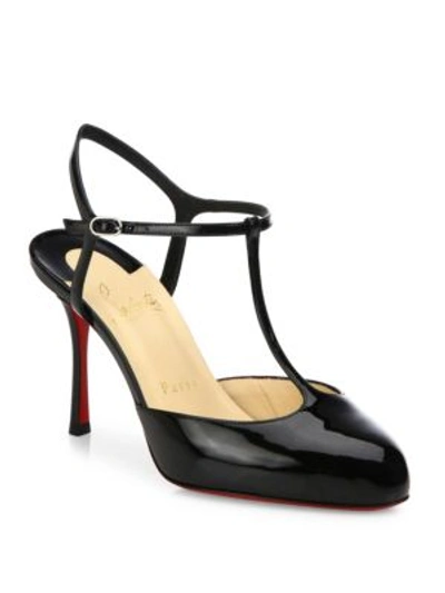 Christian Louboutin Me Pam Patent T-strap 85mm Red Sole Pump In Black