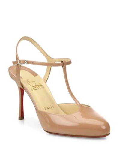 Christian Louboutin Me Pam 85 Patent Leather T-strap Pumps In Nude
