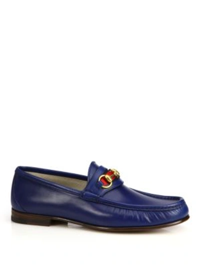 Shop Gucci Leather Horsebit Loafers In Dark-brown