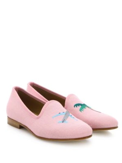 Del Toro Travel Linen Smoking Loafers In Light Pink