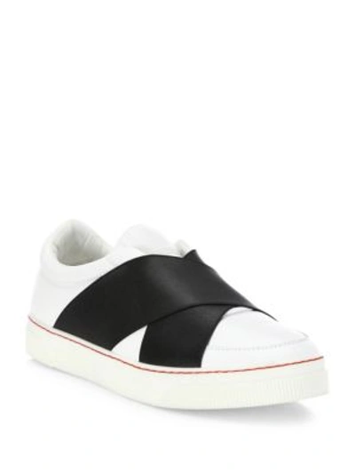 Shop Proenza Schouler Leather Crisscross Skate Sneakers In White-black