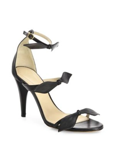 Shop Chloé Mike Leather Knotted Bow Sandals In Black