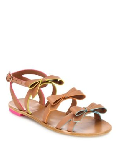 Shop Sophia Webster Samara Faux-leather Bow Flat Sandals In Tan