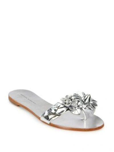 Shop Sophia Webster Lilico Metallic Leather Slides In Silver