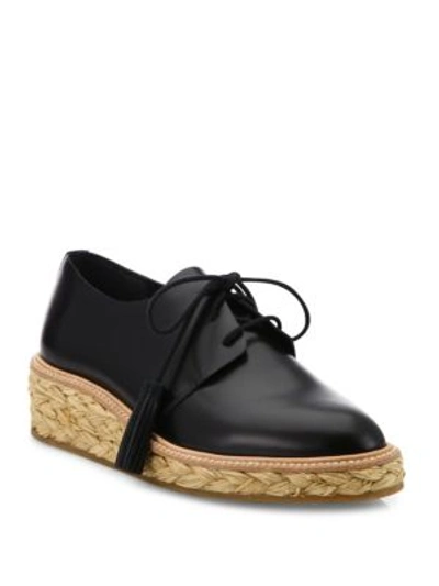 Shop Loeffler Randall Callie Leather Espadrille Oxfords In Black-natural