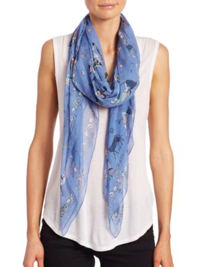 Alexander Mcqueen Circus Tricks Silk Scarf In Blue