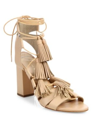 Shop Loeffler Randall Tasseled Lace-up Leather Sandals In Wheat