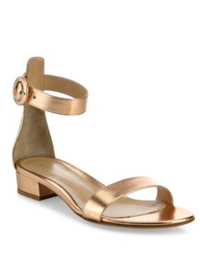Shop Gianvito Rossi Metallic Leather Ankle-strap Sandals In Praline