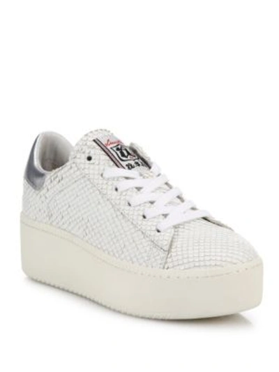 Ash Cult Snake-embossed Leather Platform Trainers In White-silver