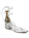 MICHAEL KORS Ayers Metallic Leather Lace-Up Block Heel Sandals