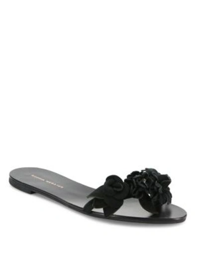 Shop Sophia Webster Lilico Flower Suede Slides In Black
