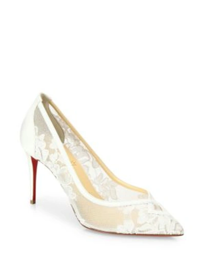 Christian Louboutin Neoalto Lace 85mm Red Sole Pump, White In Latte