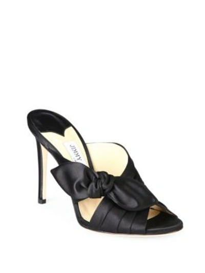 Shop Jimmy Choo Keely Knotted Satin Crisscross Mules In Black