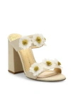 CHARLOTTE OLYMPIA Rosette Floral-Embroidered Linen Block Heel Mules