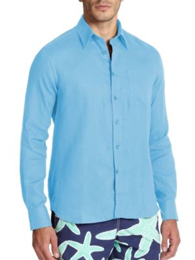 Vilebrequin Linen Button-down Shirt In Light-blue