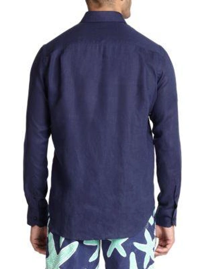 Shop Vilebrequin Linen Button-down Shirt In Light-blue