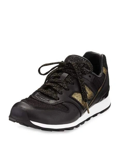New Balance Embossed Leather Sneaker, Black/gold