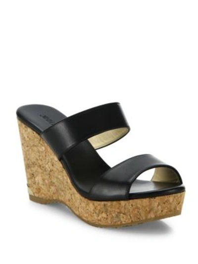 Shop Jimmy Choo Parker Leather & Cork Wedge Sandals In Black