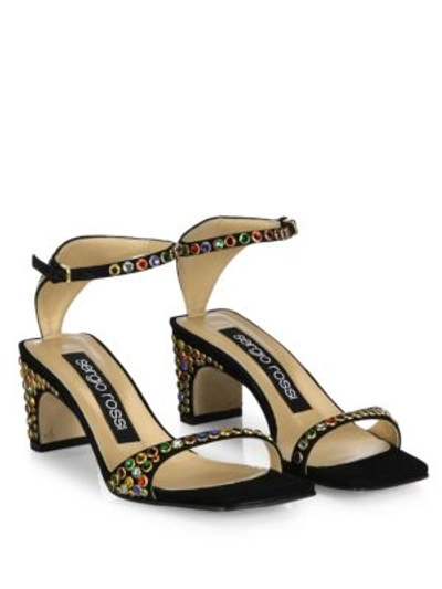 Sergio Rossi Sr1 Jeweled Suede Ankle-strap Sandals In Black