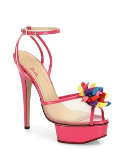 Shop Charlotte Olympia Pomeline Barbie Shoe Mesh & Patent Leather Platform Sandals In Pink