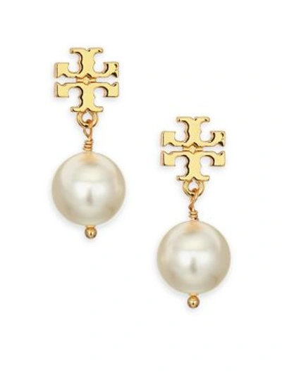 Shop Tory Burch Crystal-pearl Drop Earrings In Gold-ivory