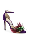 JIMMY CHOO Annie Sequin & Feather-Embellished Suede Ankle-Strap Sandals