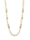 TORY BURCH Capped Faux-Pearl Strand Necklace/39"