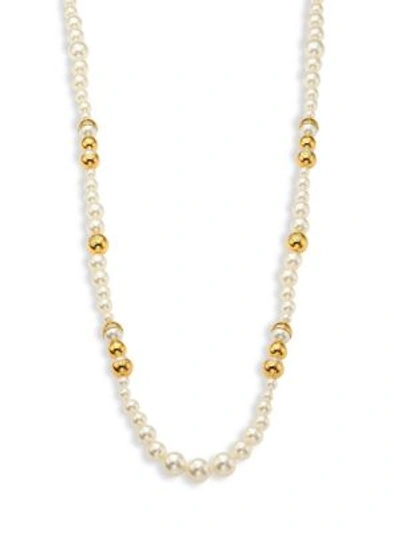 Shop Tory Burch Capped Faux-pearl Strand Necklace/39" In Ivory