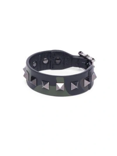 Shop Valentino Studded Camouflage Bracelet In Army Green
