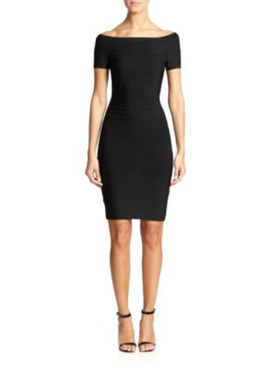 Herve Leger Signature Essential Long Sleeve Cocktail Dress In Black ...