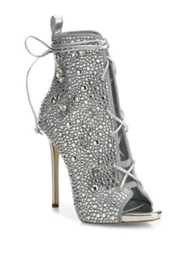 Giuseppe Zanotti Giuseppe For Jennifer Lopez 110 Crystal-embellished Suede Lace-up Booties In Ice