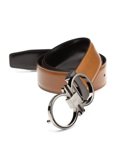 Shop Ferragamo Adjustable & Reversible Double Gancini Leather Belt In Light-tan