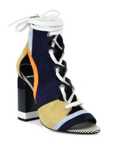 Shop Pierre Hardy Colorblock Suede Lace-up Booties In Multi Navy