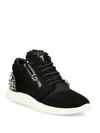 GIUSEPPE ZANOTTI Crystal-Embellished Suede & Satin Side-Zip Trainers