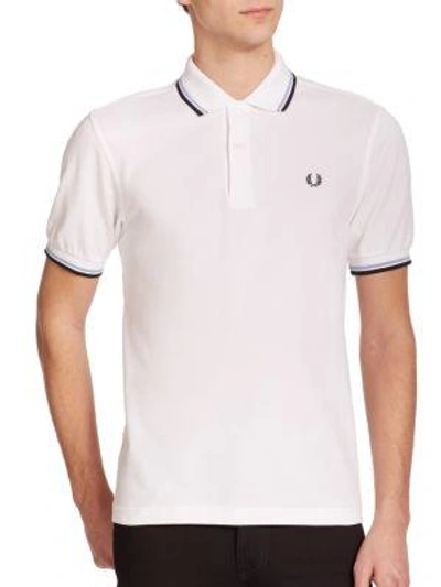 Shop Fred Perry Twin Tipped Cotton Polo In White-navy