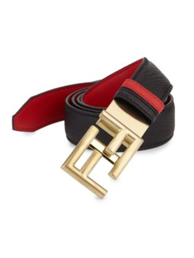 Fendi Leather Logo Belt In Nero Rosso