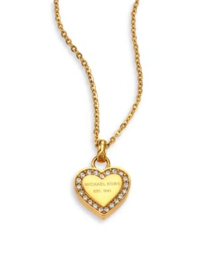 Shop Michael Kors Heritage Hearts Pavé Logo Pendant Necklace In Gold